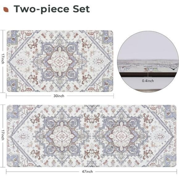 Anti Fatigue Kitchen Mats Set Boho Cushioned Waterproof Non Slip Floor Rugs - Picture 2 of 8